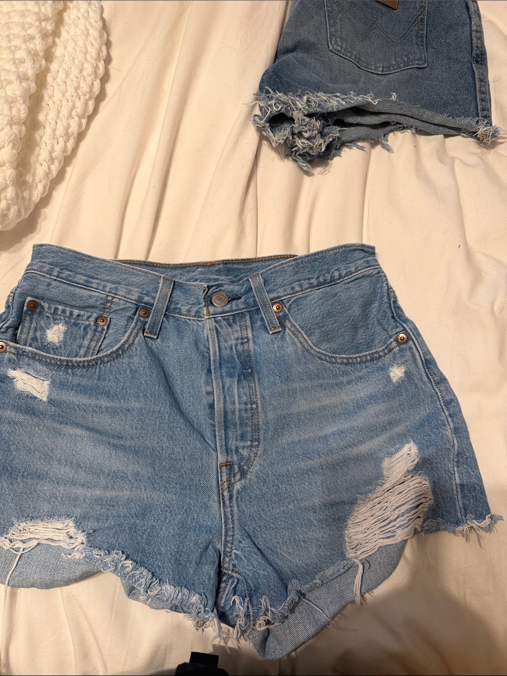 Levi's Light Blue Distressed High-Rise Jean Shorts